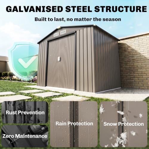 Outsunny 7' x 4' Outdoor Storage Shed Garden Tool Metal Shed Brown - Image 3