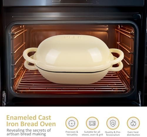 Dutch Oven for Bread Baking – Premium Cast Iron Pot with Lid – Perfect for Sourdough, Artisan Loaves & No-Knead Bread – 2 QT / 1.9L (Enameled, Round, Oven & Stovetop Safe), White - Image 3