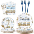 96Pcs Chugga Chugga Two Two Watercolor Train 2nd Year Old Retro Birthday Party Plates Supplies - Party Tableware Decoration Disposable Paper Plate Napkin Fork for Birthday, Serves 24 by G1ngtar
