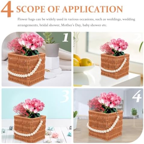 2 Pcs Oval Simulation Rattan Baskets with Handle for Flowers - Image 3