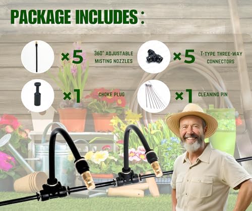 5pk Brass Misting Nozzles Tee 8 inch 360 Degree Adjustable Copper Sprayer, Compatible with1/4 trubing Hose Watering Plant Drip Irrigation Pneumatic Fittings Connection for Watering Garden(5pk) - Image 2