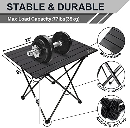 MSSOHKAN Camping Table Folding Portable Camp Side Table Aluminum Lightweight Carry Bag Beach Outdoor Hiking Picnics BBQ Cooking Dining Kitchen Black Medium - Image 2