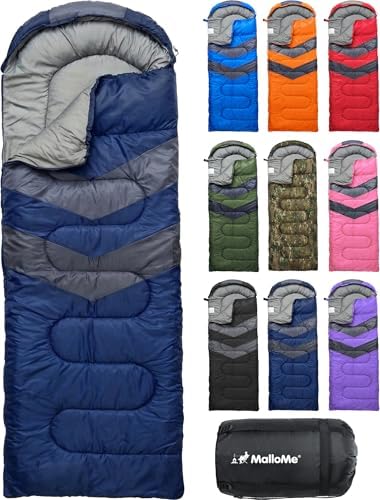 MalloMe Sleeping Bags for Adults Cold Weather & Warm - Backpacking Camping Sleeping Bag for Kids 10-12, Girls, Boys - Lightweight Compact Camping Essentials Gear Accessories Hiking Sleep Must Haves by MalloMe