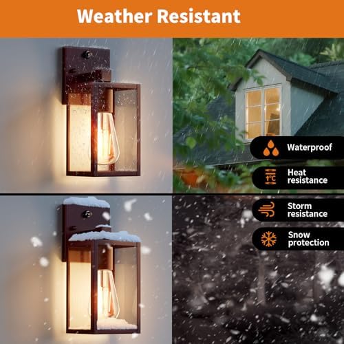 2 Pack Oil Rubbed Bronze Dusk to Dawn Outdoor Lantern Lamp Wall Mount, Sensor Exterior Lighting Fixtures, Outside Porch Lights for House, Waterproof Wall Sconce Lights, Coach Light for Garage Entryway - Image 3