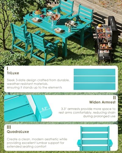 GREENVINES 5-piece Outdoor Dining Set, HDPE Table & 4 Chairs, Aqua - Image 6