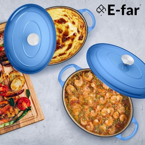 E-far 7QT Oval Dutch Oven Pot with Lid, Blue Enameled Cast Iron Dutch Oven - Image 7
