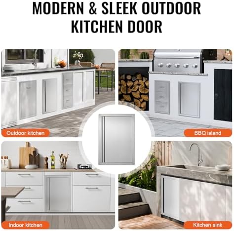 VEVOR BBQ Access Door, 17W x 24H Inch Single Outdoor Kitchen, Stainless Steel Flush Mount, Wall Vertical with Recessed Handle, for BBQ Island, Grilling Station, Outside Cabinet - Image 6