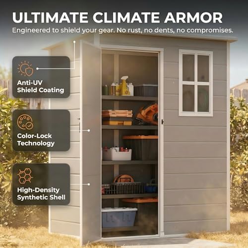 Gizoon 5x3 FT Resin Storage Shed with Floor, Plastic Shed, Grey - Image 4