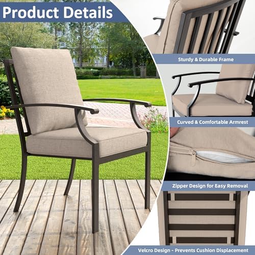 ALAULM 9-Piece Patio Dining Table and Chairs for 8 Outdoor Dining Set with 2 Swivel Chairs Patio Dining Sets with Rectangular Metal Table with Umbrella Hole for Patio, Backyard, Garden-Sand - Image 3