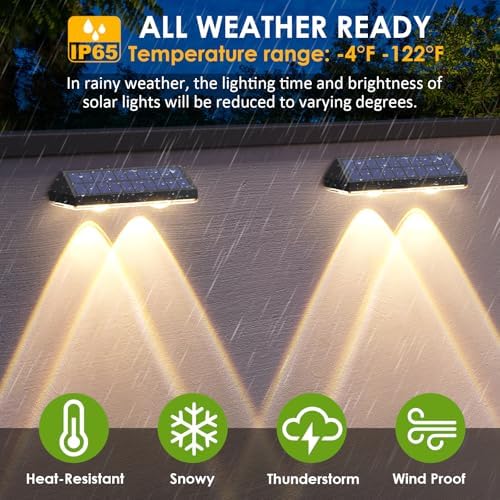 Solar Fence Lights Outdoor, 2700/4000/6000K 3 Mode, 8-12H, Black, 8 Pack - Image 3