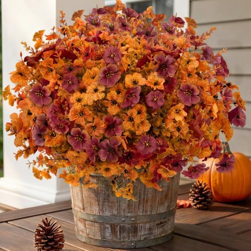 Artificial Flowers Outdoor, UV Resistant Faux Plants, Fall Decor,12 Bundles by Unknown