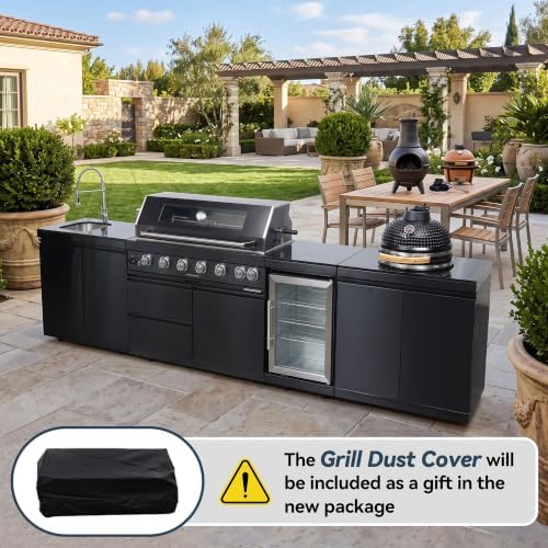 128'' LPG Outdoor Kitchen Island with Grill, 85000 BTU, 6-Burner, Black - Image 3