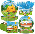 168 Pcs Happy Camper Party Decorations Camping Plate, Serves 24 by Greencian