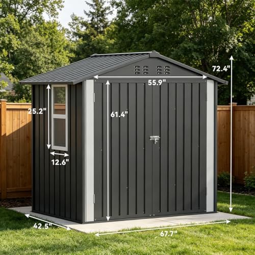 COMHOMA Outdoor Storage Shed with Window,Metal Lockable Garden Toolhouse, Ventilated Weather-Resistant Backyard Utility Workshop for Storage(Light Grey,6x4ft) - Image 7