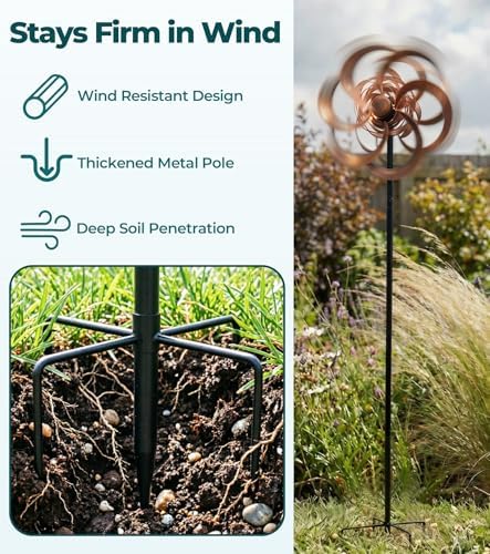 Metal Wind Spinner Outdoor, 63" Double-Sided Copper Decor - Image 4