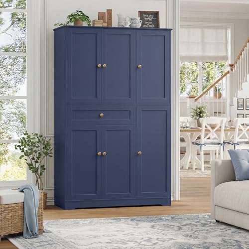 HOSTACK 68"H Kitchen Pantry Storage Cabinet with Doors & Shelves, Navy Blue - Image 4