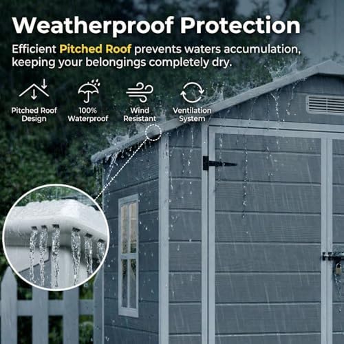 Gizoon 6x4.4 FT Resin Storage Shed with Floor, Outdoor Plastic Shed, Grey - Image 4
