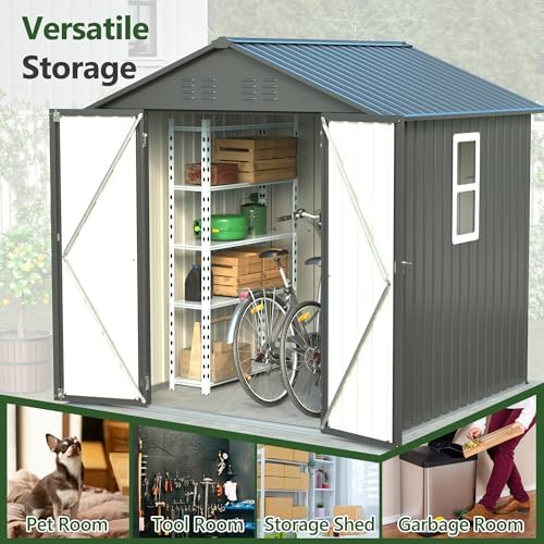 Thanaddo 6x6 ft Metal Outdoor Storage Shed,Metal Steel Utility Tool Shed Storage House with Window and Floor Kit for Backyard Garden Patio Lawn Black - Image 3