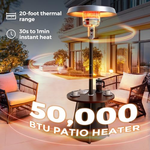 Pamapic Patio heater, Propane Outdoor Heater with Round Table, Premium 304 Stainless Steel Burner, Triple Protection System，2 in 1 Patio Heater for Outdoor Use, Residential & Commercial Use - Image 2