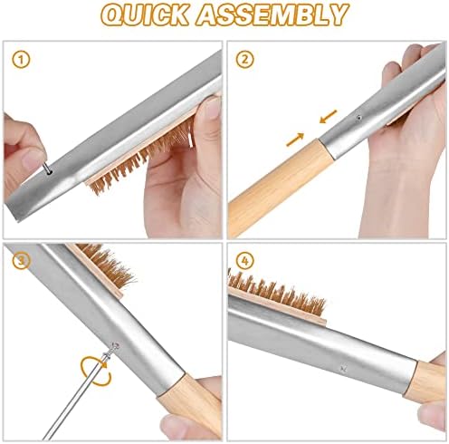 Aolso Pizza Oven Brush, 26" Brush and Stainless Steel Scraper for Pizza Stone, BBQ Grill Cleaning Brush Non Scratch Heat Proof Brass Bristles with Screwdriver, Outdoor Pizza Oven Accessories - Image 3