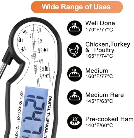Digital Instant Read Meat Thermometer Digital for Grilling and Cooking - ANDAXIN Waterproof Ultra-Fast Thermometer with Backlight&Calibration&Foldable Probe for Kitchen,Deep Fry,BBQ,Grill-Black/White - Image 3