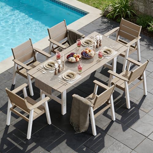 Outdoor Dining Chairs Set of 2,HDPE Patio Chairs with Wide Seat,Ergonomic Design Outdoor Furniture for Porch,Backyard,Deck,White Brown - Image 5