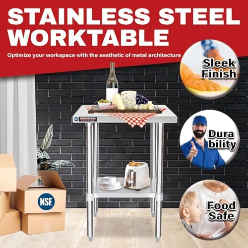 DuraSteel 24x24 Stainless Steel Work Table - NSF Commercial Prep Metal Table - Outdoor Pizza Oven Stand w/Under Shelf - Kitchen Island Laundry Utility Garage Microwave Stand Large Rolling Storage Cart - Image 3