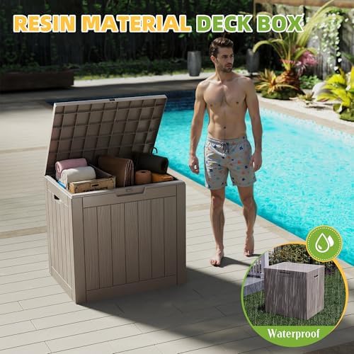 30 Gallon Waterproof Resin Deck Box, UV Resistant Outdoor Storage for Garden, Patio, Porch, Delivery（Grey，30 Gallon） - Image 3