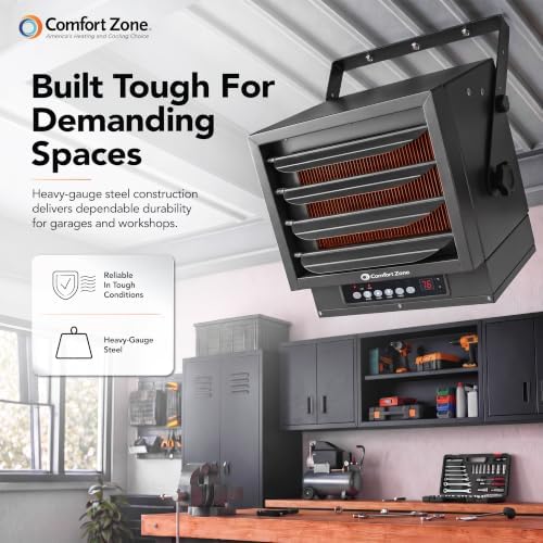 Comfort Zone Hard-Wired Ceiling Mount Garage Space Heater with Remote, 7,500 Watt, 240 Volt, Fan-Forced, Overheat Protection, Digital Thermostat, 12-Hour Timer, Ideal for Garage & Workshop, CZ230ERBK - Image 2
