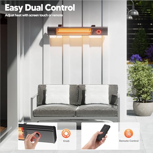 Patio Heater for Outdoor Use 1500W, 8H Timer, Waterproof, Infrared Electric Wall-Mounted Patio Heater, 8 Levels Heating for Garage Backyard Black - Image 4