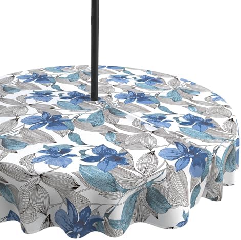 LVTXIII Outdoor Tablecloth with Umbrella Hole and Zipper, 60 Inch Water-Repellent Patio Table Cloth, Round Table Covers for Backyard Garden, Clemens Noir Blue by LVTXIII