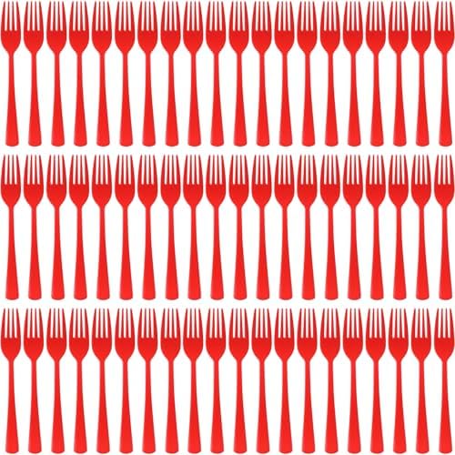 60 Pcs Red Disposable Plastic Forks Cutlery Heavy Duty Dinnerware Plastic Silverware Flatware for Home Office School Party Picnics Restaurant Outdoor Events or Every Day Use (Red) by Unknown