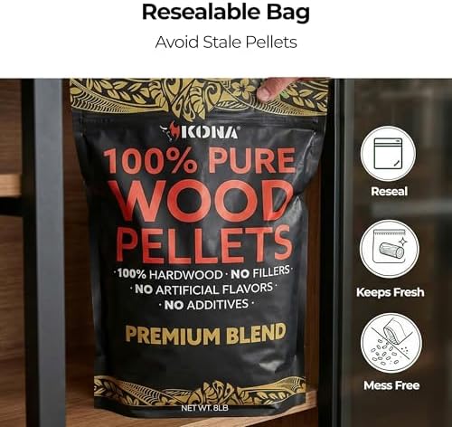Kona Premium Blend Smoker Pellets, Intended for Ninja Woodfire Outdoor Grill, 16 lb Resealable Bag - Image 4