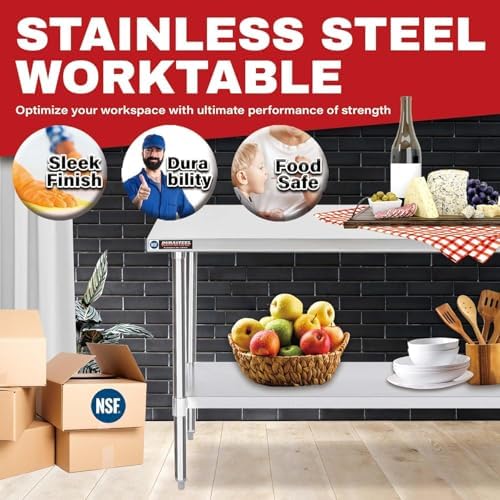 DuraSteel 24x72 Stainless Steel Work Table - NSF Commercial Prep Metal Table - Outdoor Pizza Oven Stand w/Under Shelf - Kitchen Island Laundry Utility Garage Microwave Stand Rolling Storage Cart Vevo - Image 3