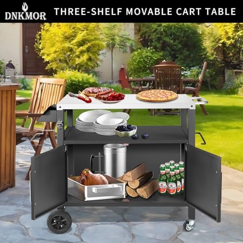 Dining Cart Table with Big Storage Cabinet,Movable Table Outdoor Kitchen - Image 3