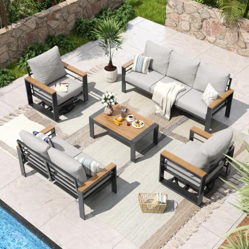 Aoxun Aluminum Patio Furniture Set 7 Seats with Swivel Chairs, Grey by Aoxun