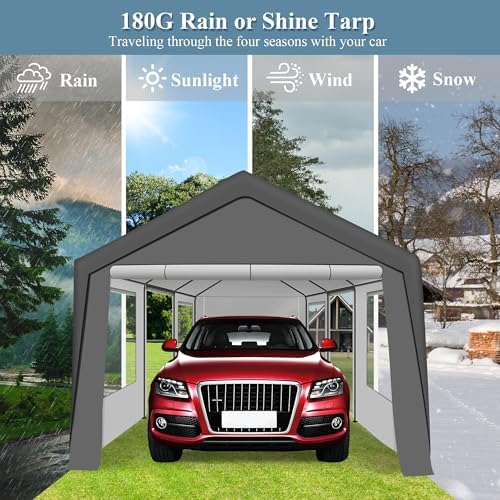 Carport 12x20 FT Heavy Duty Carport Canopy, Portable Garage with 4 Windows & Side-Opening Door, for Pickup, Boats, Car and Truck (12x20 FT Grey) - Image 6