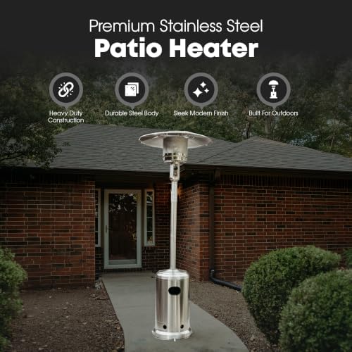 GasOne 50,000 BTU Outdoor Propane Patio Heater, Stainless Steel with Wheels - Image 2