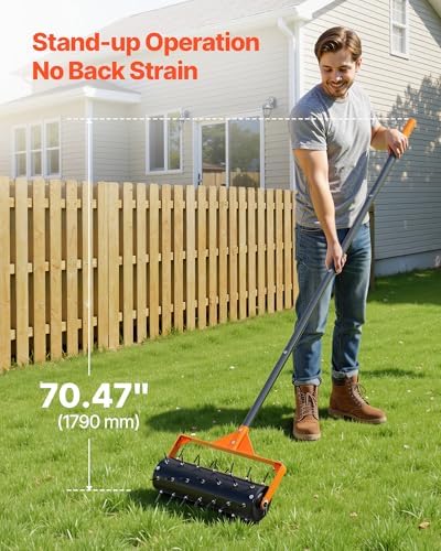 VEVOR Rolling Lawn Aerator, 15 in Manual Push Aerator Roller with 42 Spikes & 60 in Long Handle, Fillable Drum for Added Weight, Heavy-Duty Lawn Soil Penetrator for Garden Yard Compacted Soils - Image 4