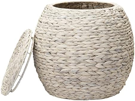 Household Essentials Handwoven Water Hyacinth Barrel Wicker Storage Basket Side Table, Cream Finish - Image 6