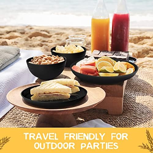 Teivio 32-Piece Plates and Bowls Sets for 8, Deep Black Dinnerware Sets - Image 6