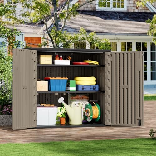 HOMSPARK Outdoor Storage Shed 37 Cu.Ft, All-Weather Resistant Resin Garden Sheds & Outdoor Storage Clearance with Floor, Double-Layer Plastic Tool Sheds for Patio, Garden & Lawn (Shallow Brown) - Image 4