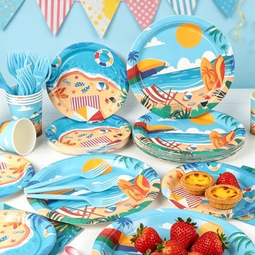 120 Pcs Beach Plates and Napkins for Summer Pool Party,Serves 24 - Image 2