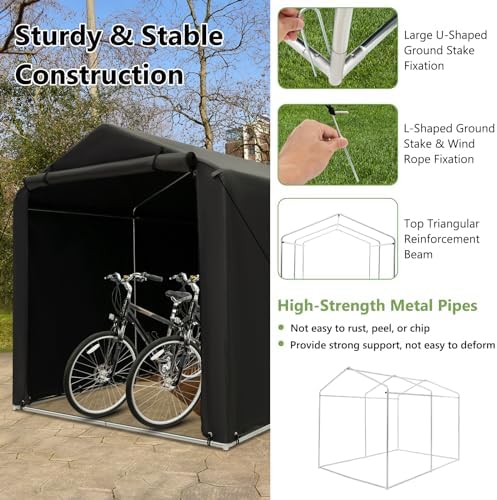 Goplus Portable Storage Shed, 7 x 5.2 x 5.4 Ft Heavy Duty Motorcycle Shed - Image 5