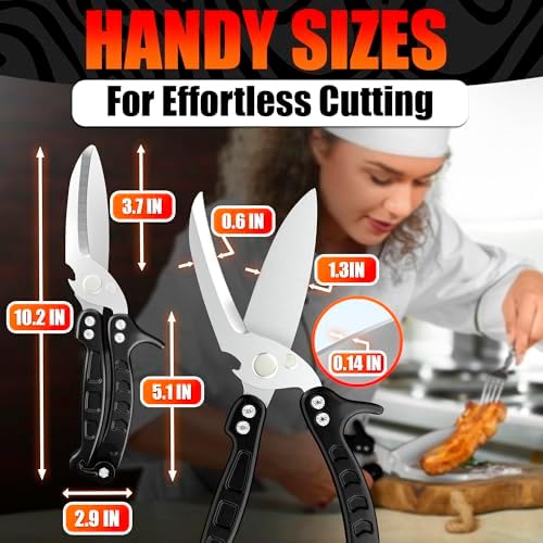 Kitchen Shears Heavy Duty, Safety Lock, Stainless Steel (Black) - Image 2