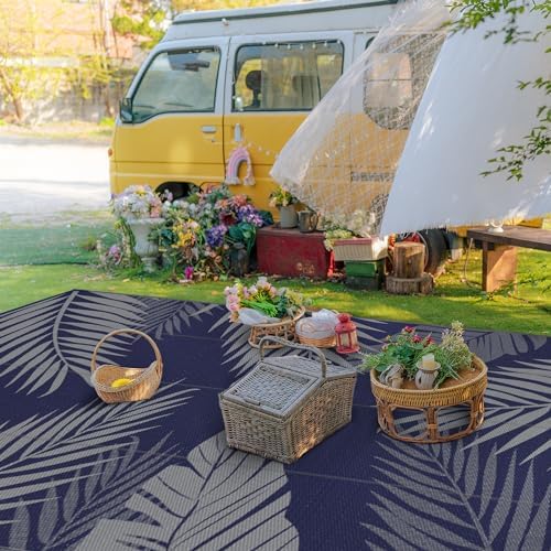GENIMO Outdoor Rug, Waterproof Plastic Rugs 9'x18' for Camping Blue Grey - Image 3