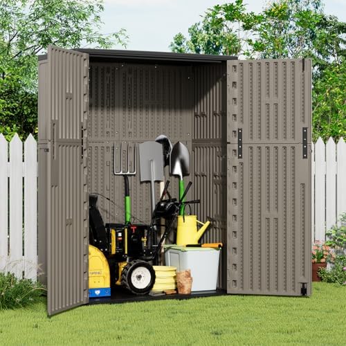 KINYING Outdoor Storage Shed,57 Cu.ft Vertical Outdoor Storage Cabinet Waterproof, Outdoor Resin Tool Shed for Patio Furniture, Garden Tools, Pool Accessories, Lawn Mower(Coffee Color) - Image 2