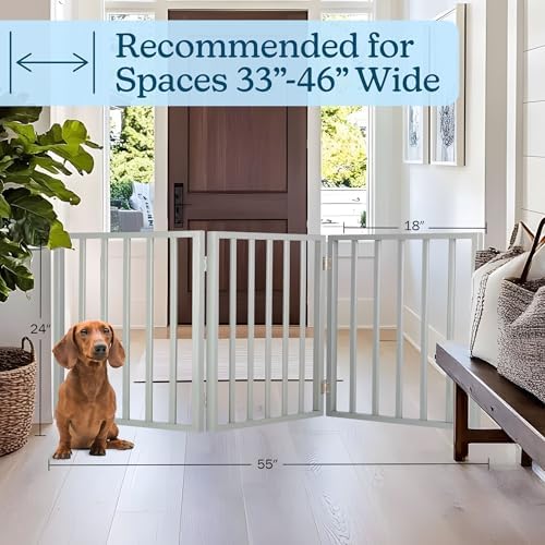 Pet Gate - 3-Panel Indoor Foldable Dog Fence for Stairs, Hallways, or Doorways - 54x24-Inch Retractable Wood Freestanding Dog Gates by PETMAKER (Gray) - Image 5