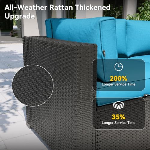 Aoxun Patio Furniture Set, 7 Piece Outdoor Sectional Sofas with Waterproof Cover, Wicker Rattan Outdoor Furniture Patio Conversation Set for Backyard, Garden Peacock Blue - Image 5