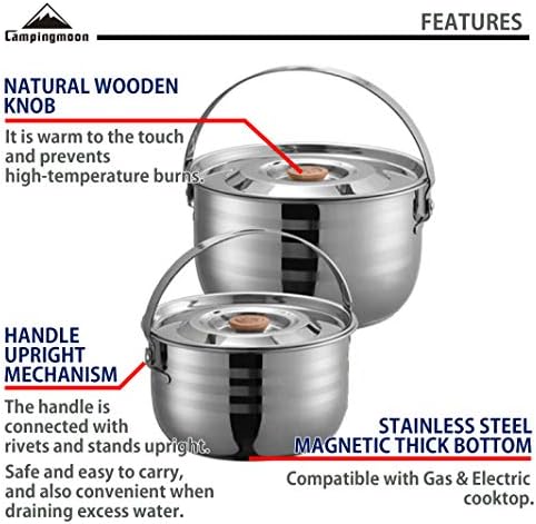 CAMPINGMOON Camping Cookware Set Stainless Steel Outdoor Nesting Cooking Mess Kit Pots Pans Bowls with Storage Carrying Tote Bag - Image 4